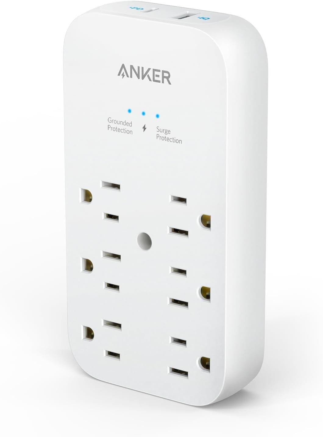 White 6-Outlet Extender with USB-C and USB-A Ports