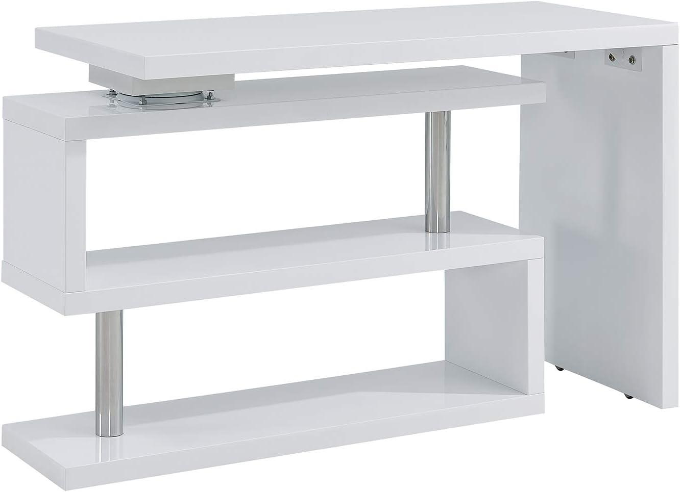 Yates Modern White and Chrome Adjustable Corner Desk with Shelves