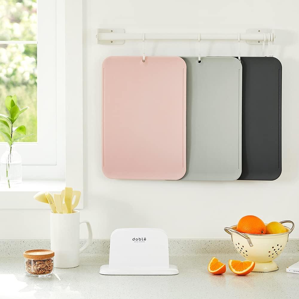 Premium Upgraded doblé Non-Scratch Flexible Cutting Board for Chopping, Scratch Free, Juice Grooves with Easy Grip Handle, Non-Slip Dishwasher Safe for Kitchen 9.3" x 13.7" (Baby Pink)