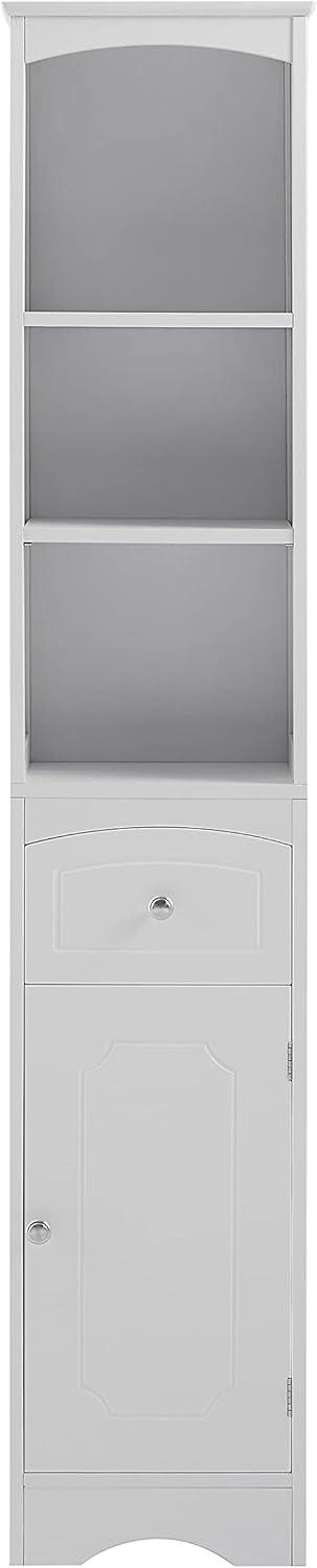 Tall White MDF Living Room Storage Cabinet with Shelves and Drawer