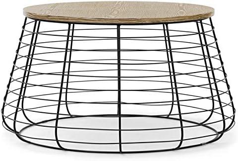 Morris Coffee Table Black - ClickDecor: Sturdy Metal Base, Distressed Wood Top, Modern Pedestal Design