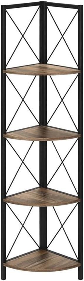Monarch Specialties Bookshelf Bookcase Etagere Corner 4 Tier 60InchH Office Bedroom Metal Laminate Brown Black Contemporary Modern