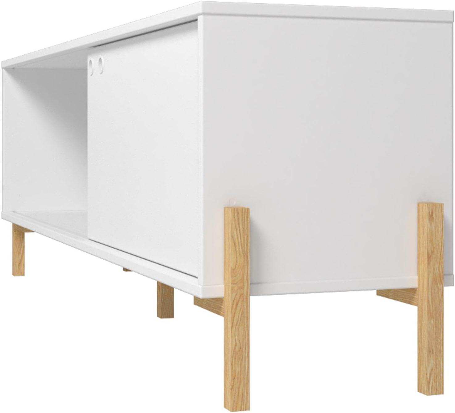 Bowery TV Stand for TVs up to 70" White/Oak - Manhattan Comfort: Mid-Century Design, Cable Management