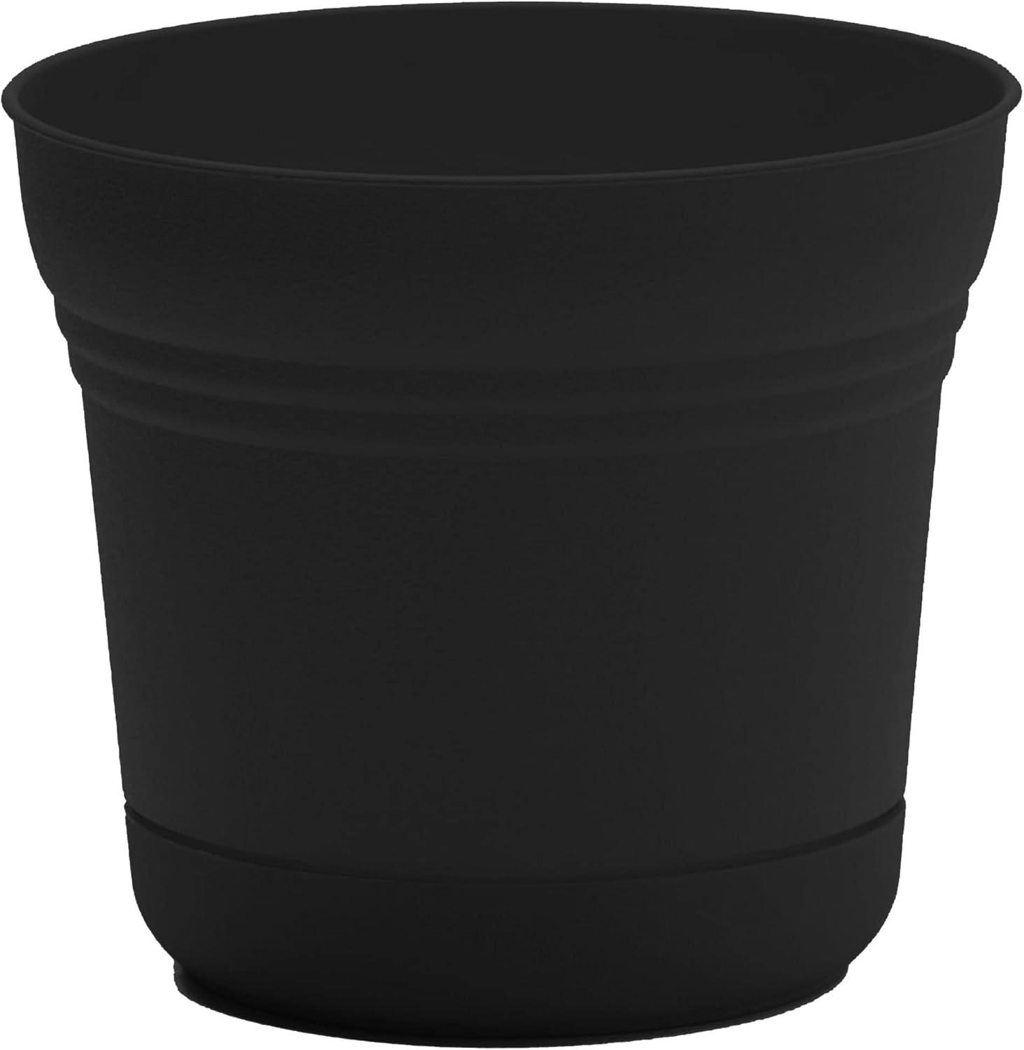 Bloem 14-in Saturn Round Resin Planter with Saucer - Black