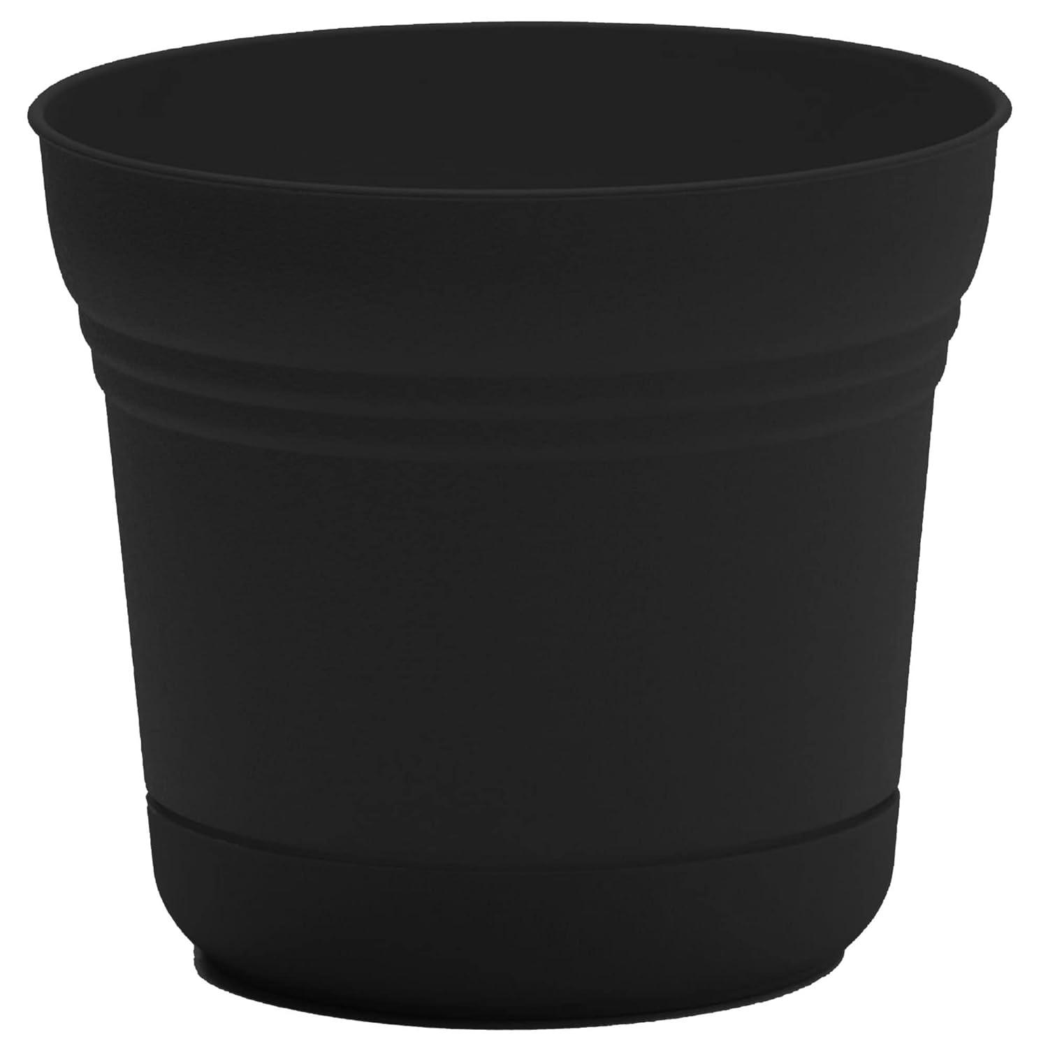 Bloem 14-in Saturn Round Resin Planter with Saucer - Black