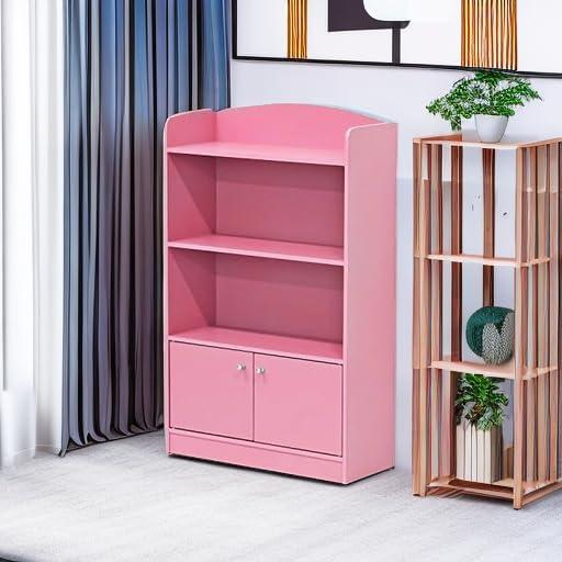 Furinno Lova Engineered Wood Bookshelf with Storage Cabinet in Pink