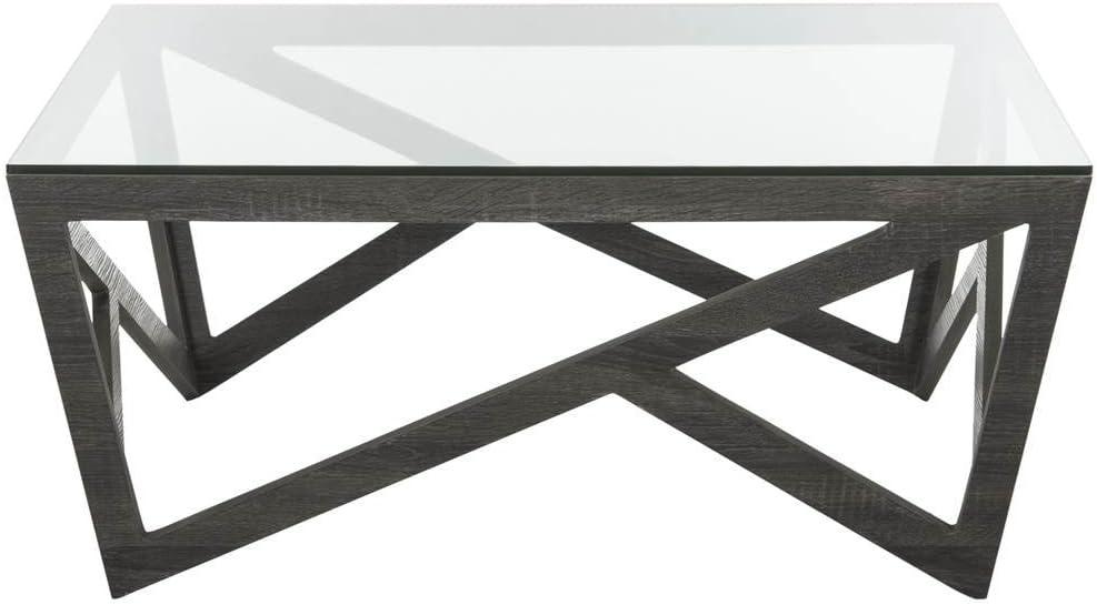 Transitional Gray-Brown Square Wood & Glass Coffee Table