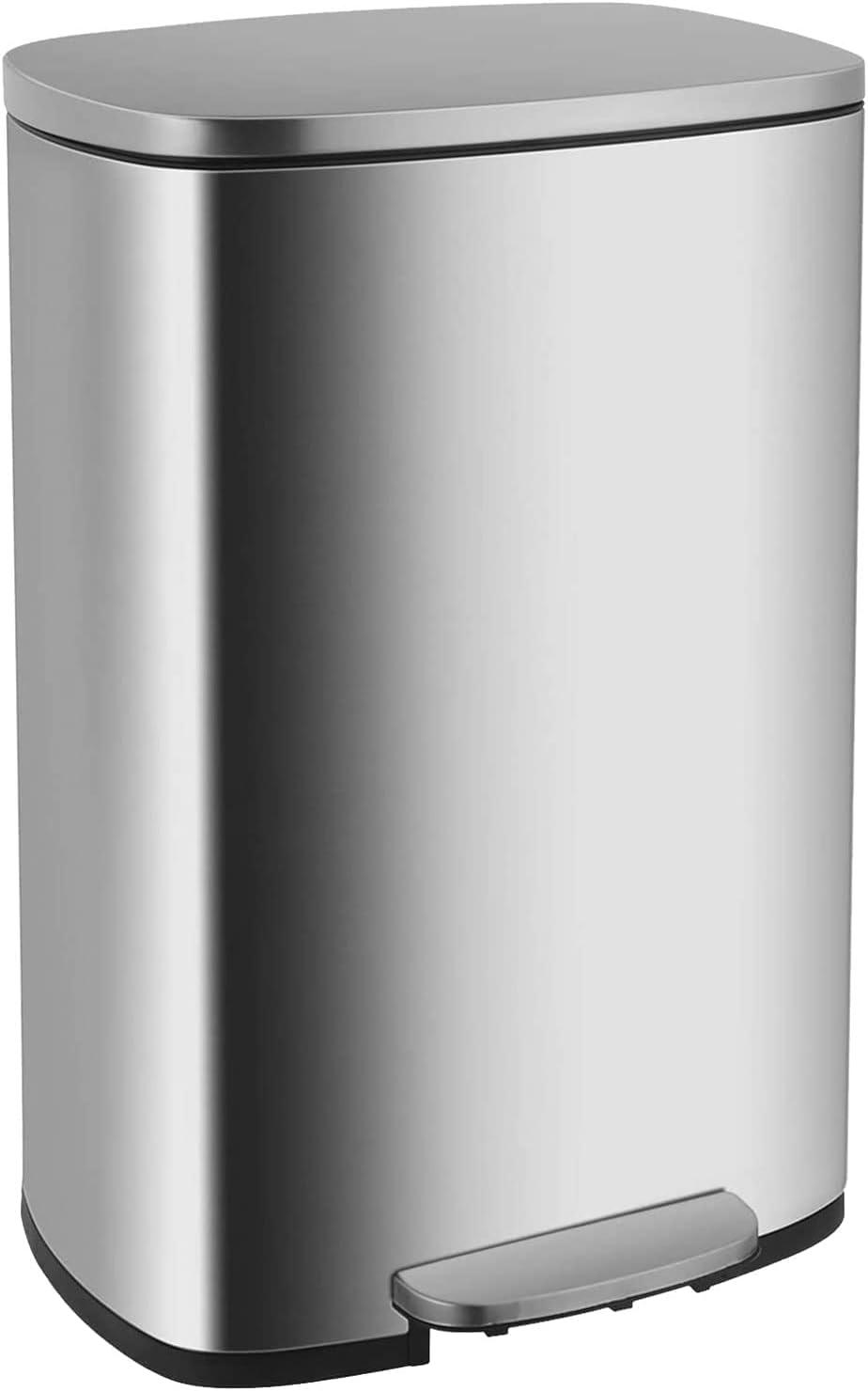 FDW 13 Gallon/50 L Stainless Steel Kitchen Trash Can, Fingerprint-Proof for Office/Home(Silver)