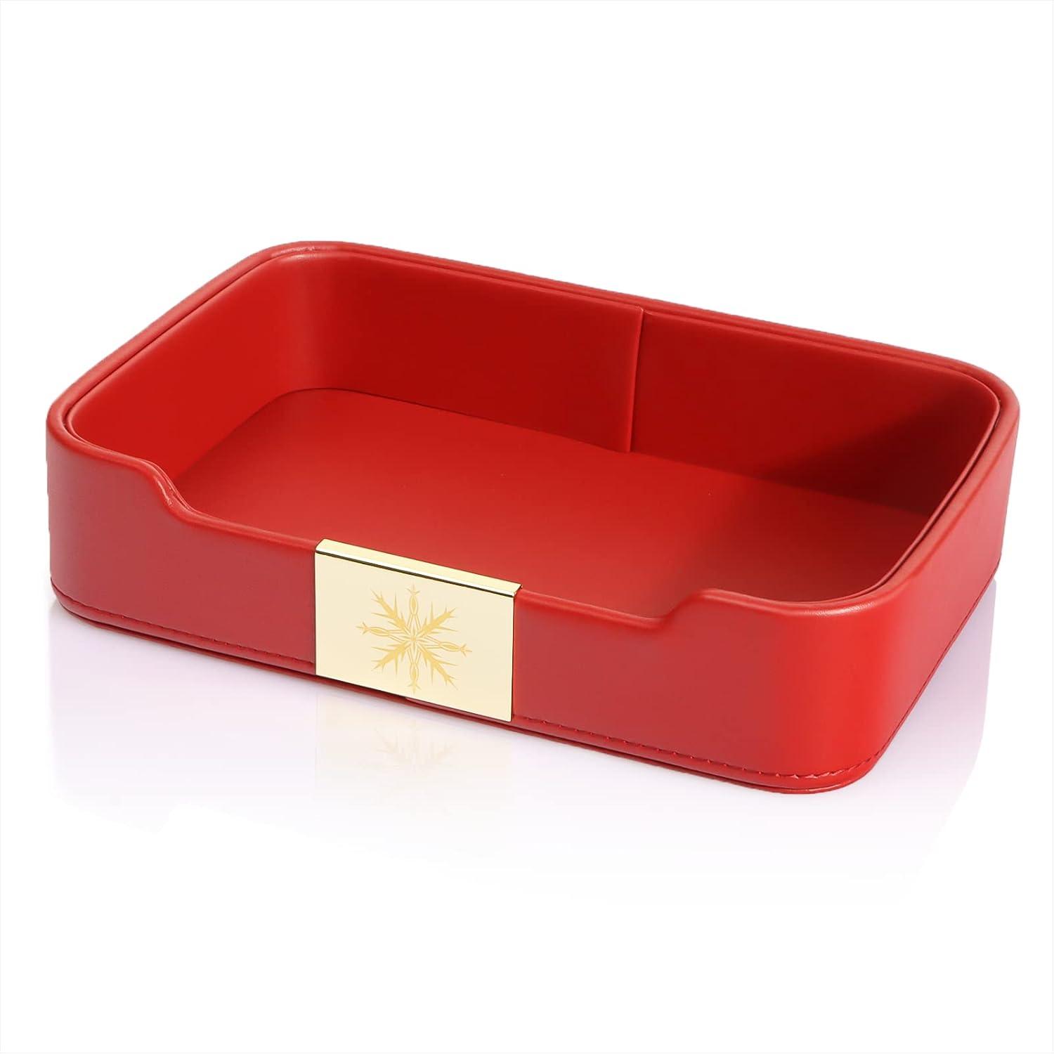 Red Polished Leather Jewelry and Watch Tray