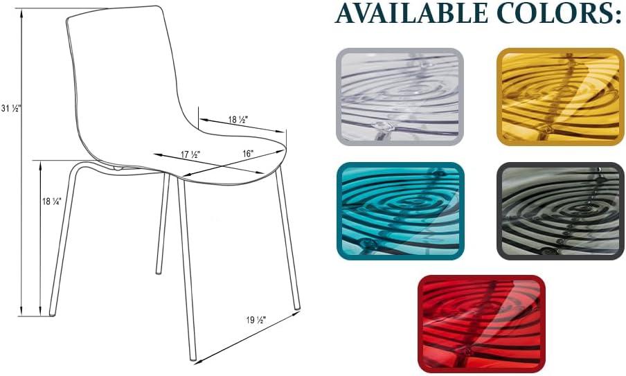LeisureMod Astor Acrylic Dining Chair with Water Ripple Design and Metal Legs in Transparent Blue
