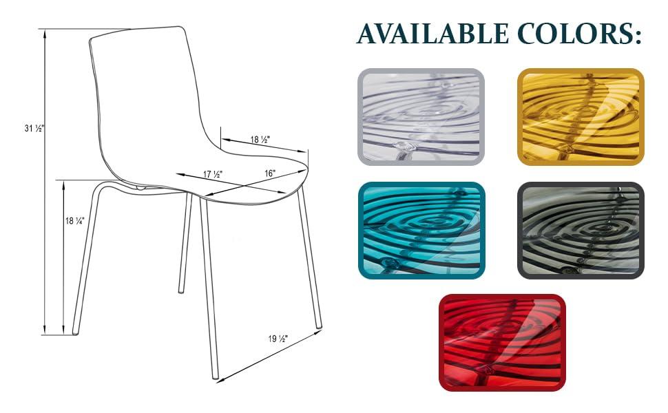 LeisureMod Astor Acrylic Dining Chair - Water Ripple Design & Chrome Finish Metal Legs, Stackable Accent Side Chair