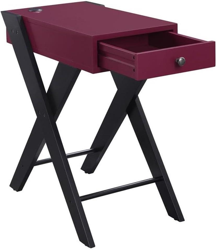 Fierce Side Table with USB Charging Dock Burgundy/Black - Acme Furniture: Living Room, Pullout Drawer, MDF