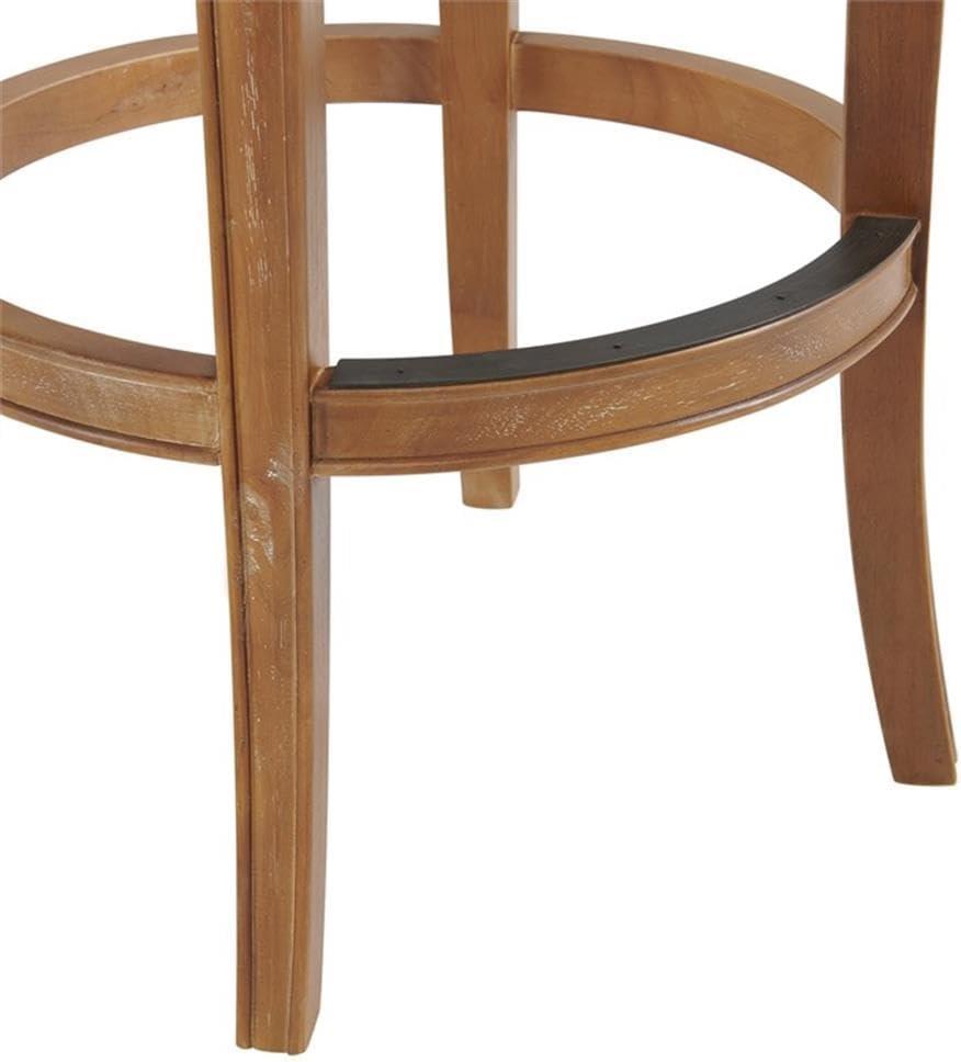 Alaterre Hanover Swivel Bar Height Stool, Weathered Brown and Beige, Solid Rubberwood Frame with Faux Linen Upholstered Seat, Nailhead Trim, Memory Return Swivel, 20 in. W x 22 in. D x 41 in. H