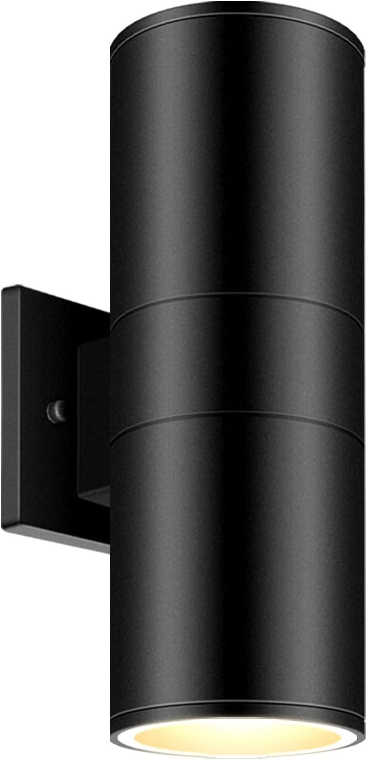 Black Aluminum Cylinder Outdoor Wall Sconce with LED Light