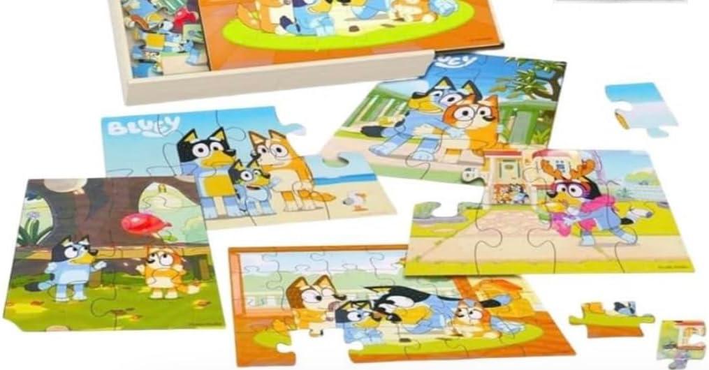 Bluey, 5 Wood Puzzles Jigsaw Bundle with Tray, for Kids Ages 3 and up