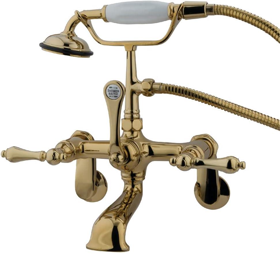 Kingston Brass Vintage Three-Handle 2-Hole Tub Wall Mount Clawfoot Tub Faucet with Hand Shower