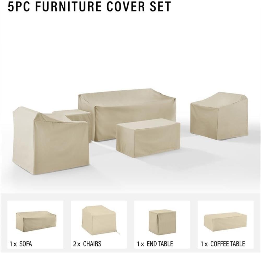 Crosley Furniture 5 Piece Outdoor Vinyl Sofa Cover Set in Tan