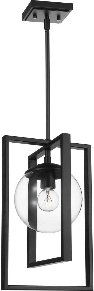 Progress Lighting Atwell 1-Light Pendant, Matte Black, Clear Globe Shade
