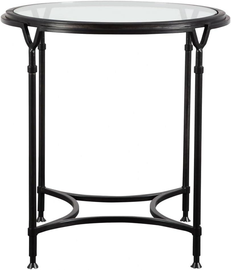 Uttermost Modern Steel Round Accent Side End Table 24 1/2" Wide Aged Black Clear Glass Tabletop for Living Room Bedroom Entryway