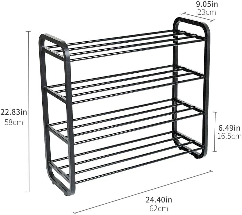 Black 4-Tier Stackable Metal and Plastic Shoe Rack