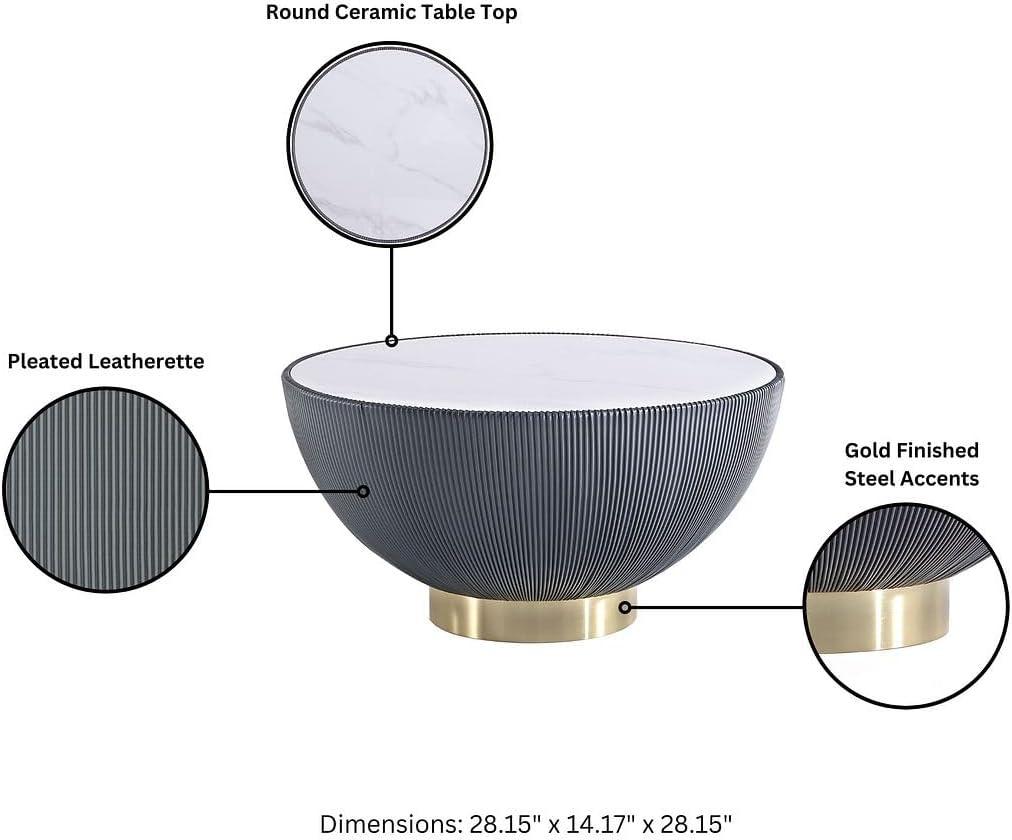 Manhattan Comfort Anderson Leatherette Upholstered Coffee Table with Faux Marble Tabletop Gray