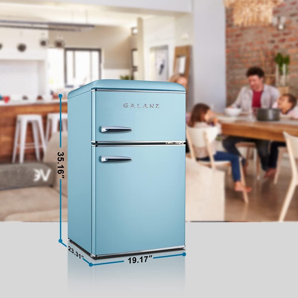 Retro Blue Compact Double Door Mini Fridge with Freezer