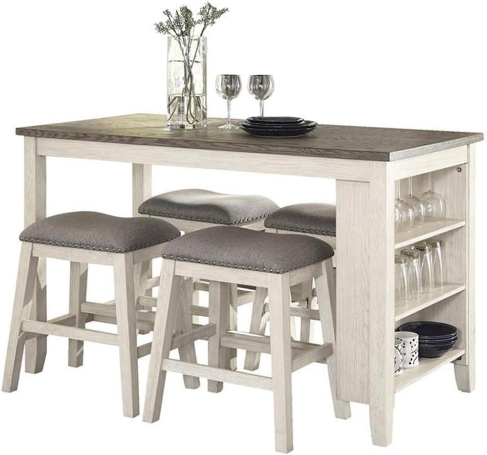 Lexicon Timbre 5-Piece 3-Shelf Wood Counter Height Dining Set in Antique White