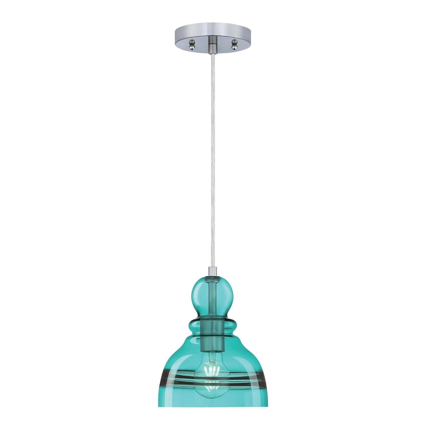 Westinghouse 6118900 Fiona 7" Wide Mini Pendant - Brushed Nickel / Turquoise Glass