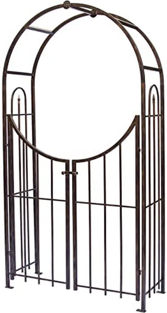 Panacea Arch Topped Garden Arbor with Gate, Brushed Bronze