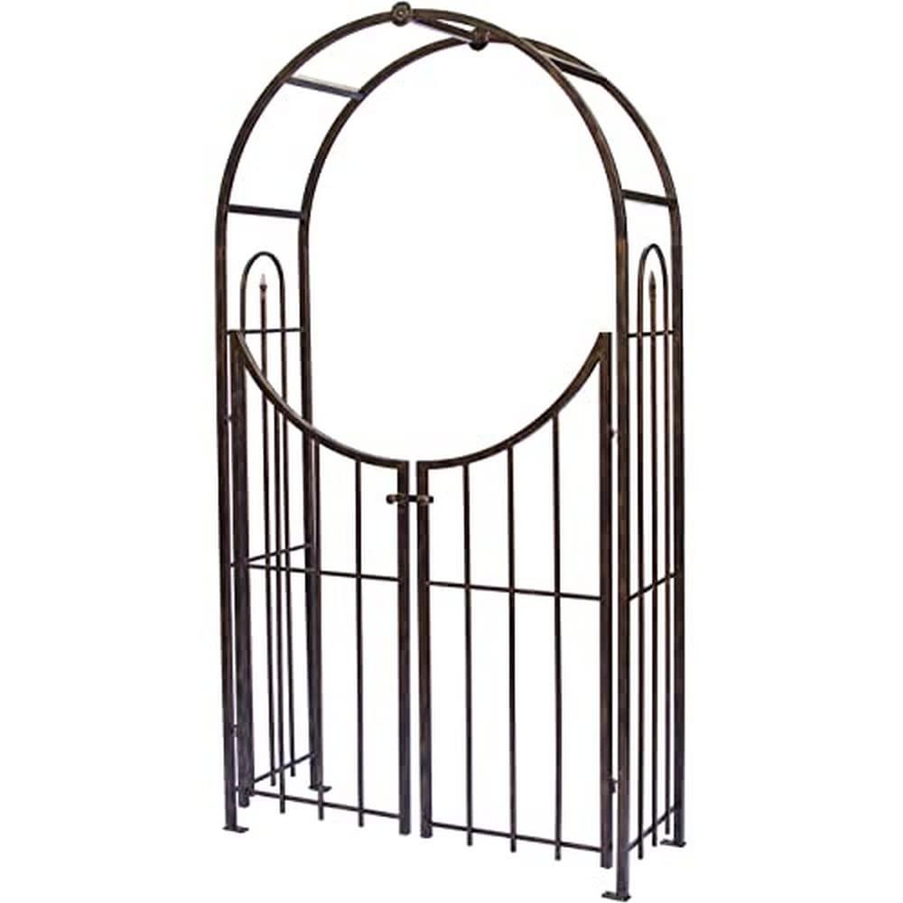 Panacea Arch Top Garden Arbor With Gate, Weatherproof Bronze Garden Arch Arbor, 90" Tall