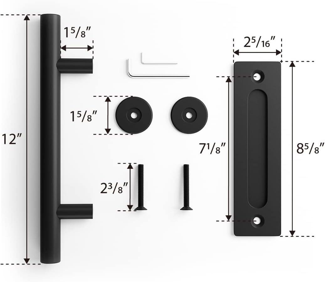 Heavy Duty 12" Pull and Flush Barn Door Handle Set, Large Rustic Two-Side Design, for Gates Garages Sheds Furniture, Solid Steel Material, Round, Black