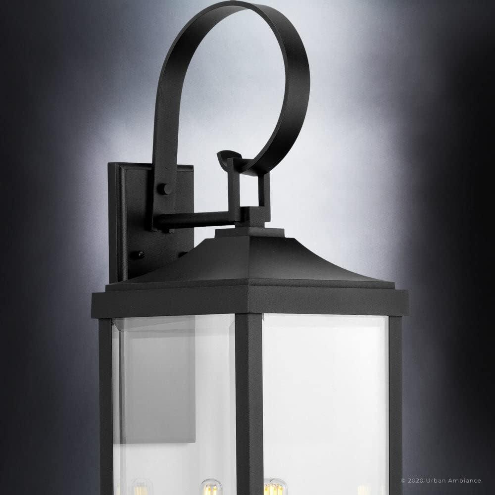 Midnight Black Transitional Lantern Wall Sconce with Clear Glass