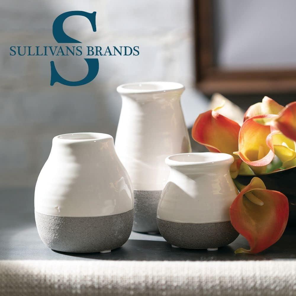 Sullivans Set of 3 Petite Ceramic Vases 3"H, 4.5"H & 5.5"H Gray and White