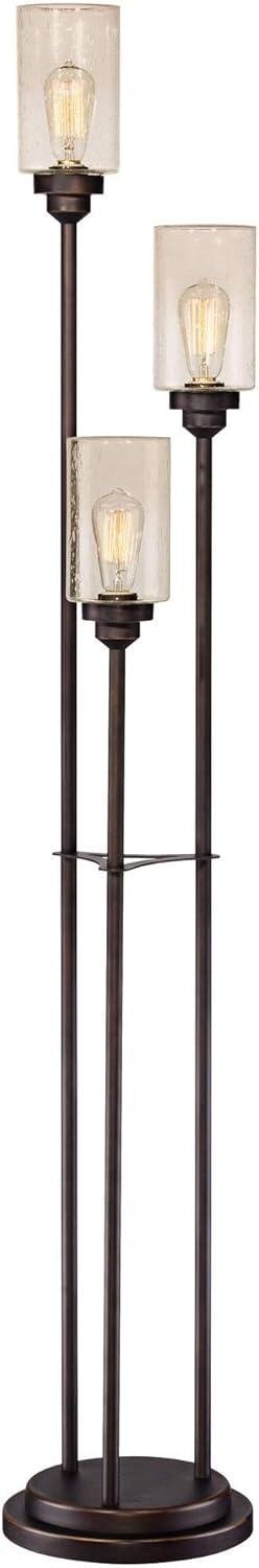 Franklin Iron Works Libby Modern Industrial Tree Floor Lamp 66" Tall Oiled Bronze Metal 3 Light Dimmable LED Amber Seedy Glass for Living Room Bedroom