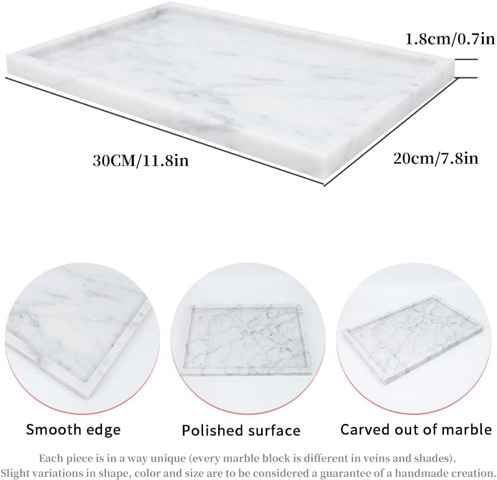 100% Natural Marble Serving Tray Luxury Marble Storage Tray for Home Decor Stone Tray for Bathroom/Kitchen/Vanity/Dresser,Plate Holder for Tissues, Candles, Towel