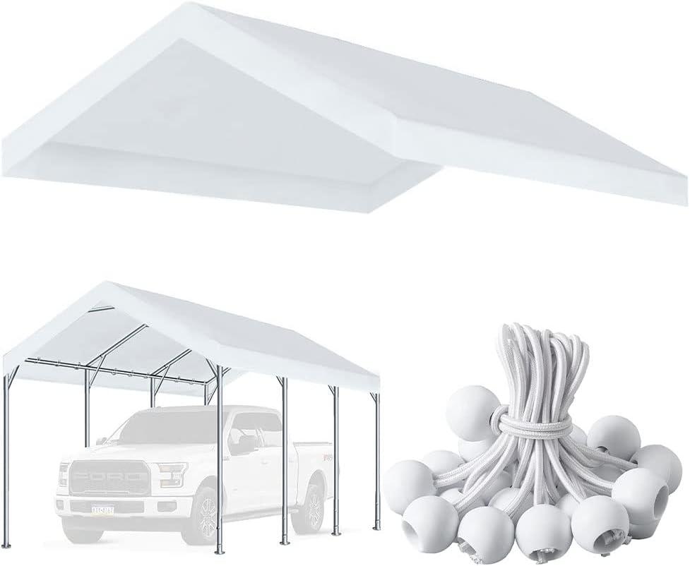 12 x 20 Feet Replacement Top Canopy Roof Cover for Carport Garage Shelter with Bungees, Frame Not Included (White)