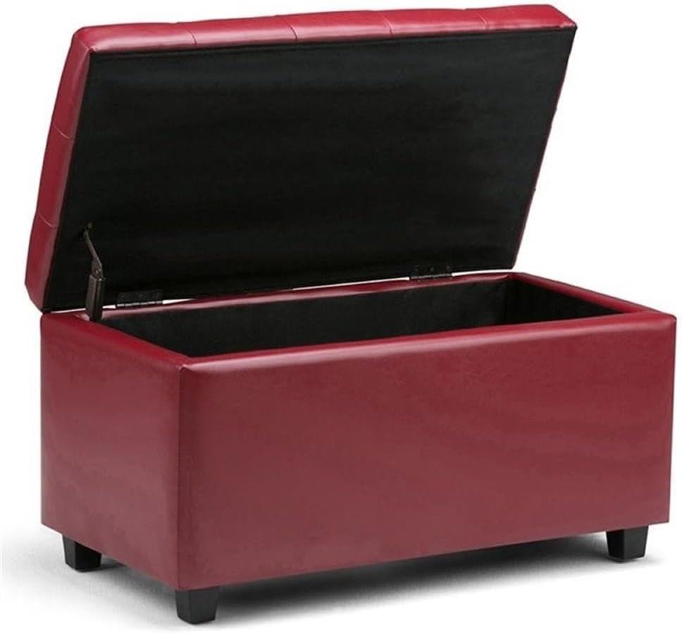 Simpli Home Cosmopolitan 34" Transitional Rectangle Ottoman in Red Faux Leather