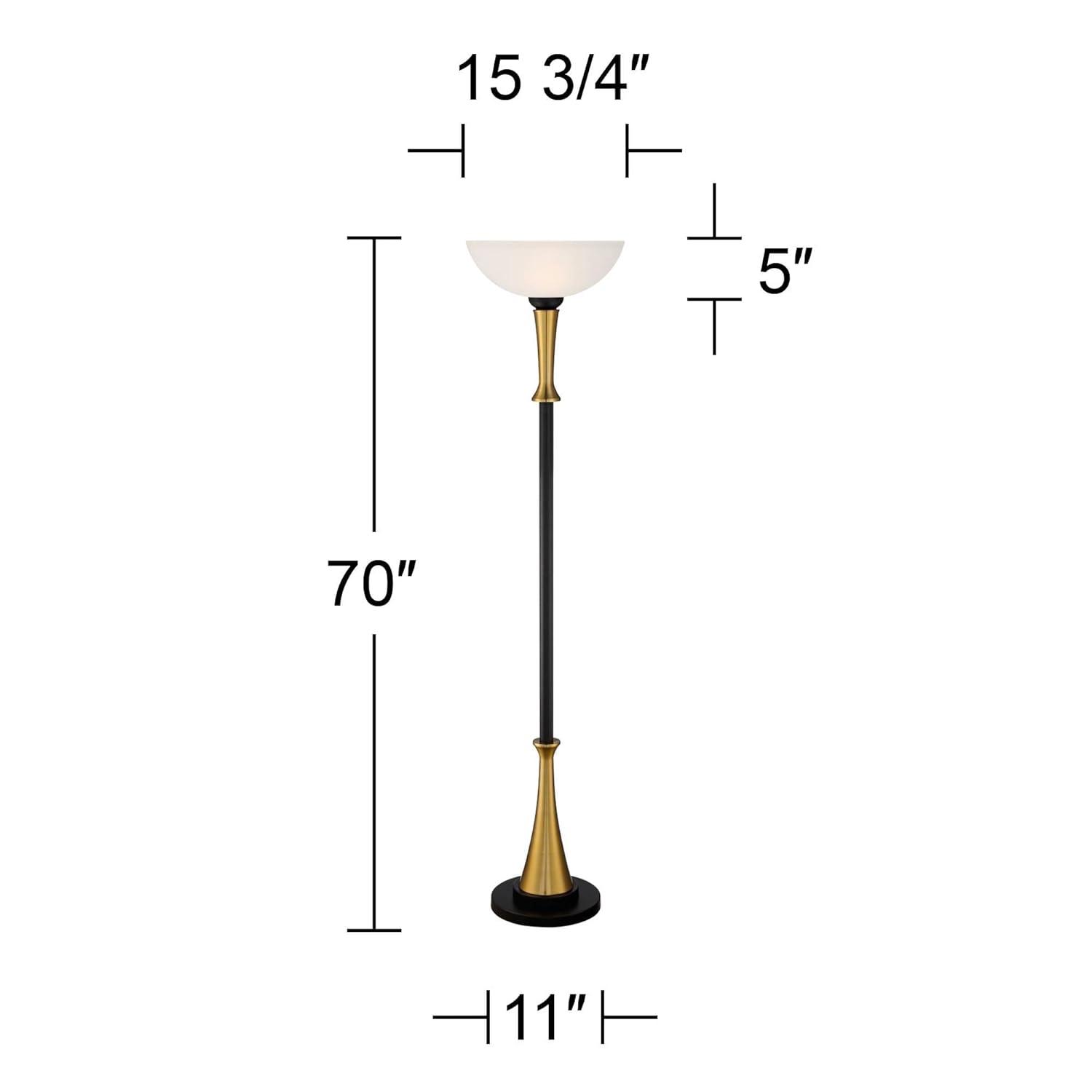 Possini Euro Design Burbank Modern Art Deco Torchiere Floor Lamp 70" Tall Black Brass Frosted White Glass Shade for Living Room Bedroom Office House