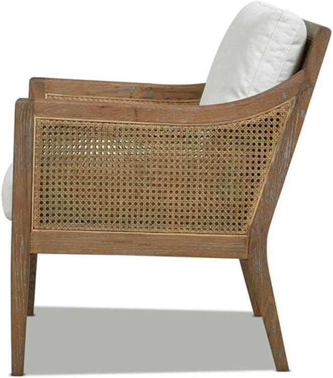 Ontario 24.5" Oak & Rattan Upholstered Accent Arm Chair Natural White Linen