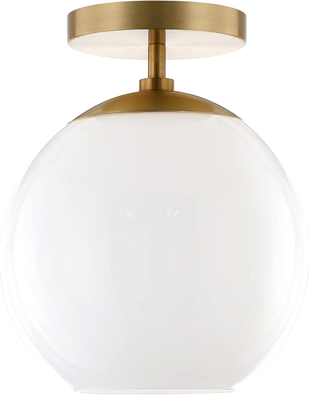 Henn&Hart 9" Brass Finish Metal/Glass Semi Flush Mount