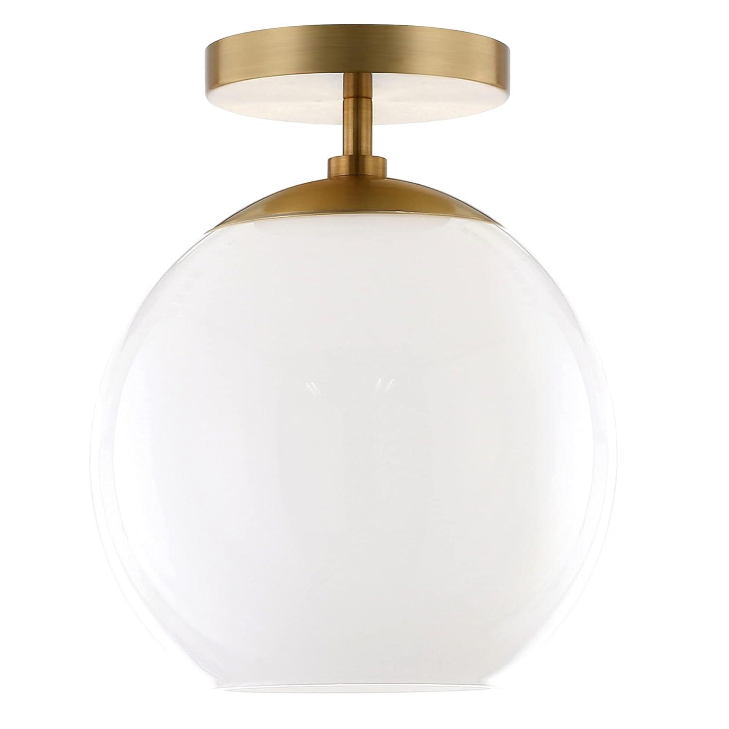 Evelyn&Zoe 9" Brass Finish Metal/Glass Semi Flush Mount