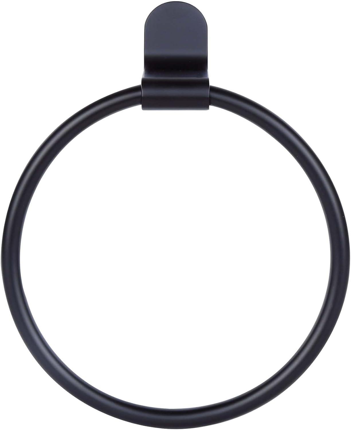 Matte Black Aluminum Wall-Mounted Towel Ring, 6.75" x 8"