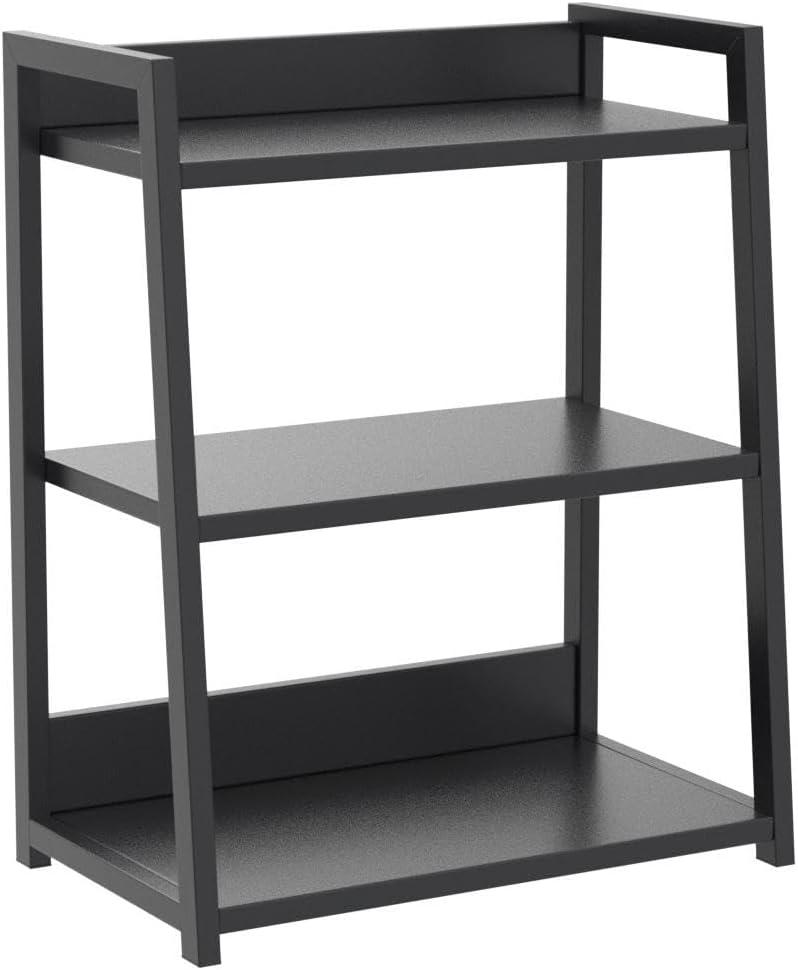 3 Tier Open Bookshelf - Steel and Wood Display Stand, 50CM Width Floor-Standing Bookcase, Black