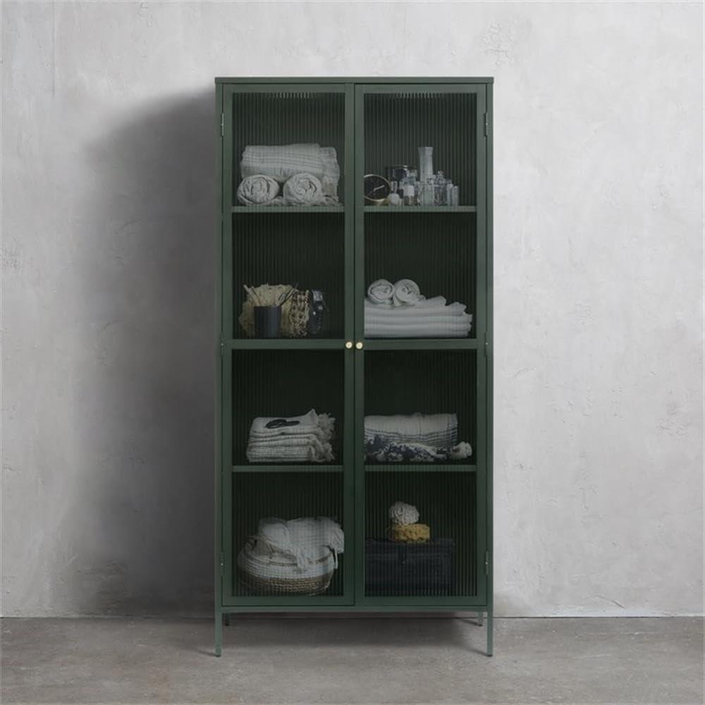 75" Contemporary Glass & Metal Display Cabinet in Green