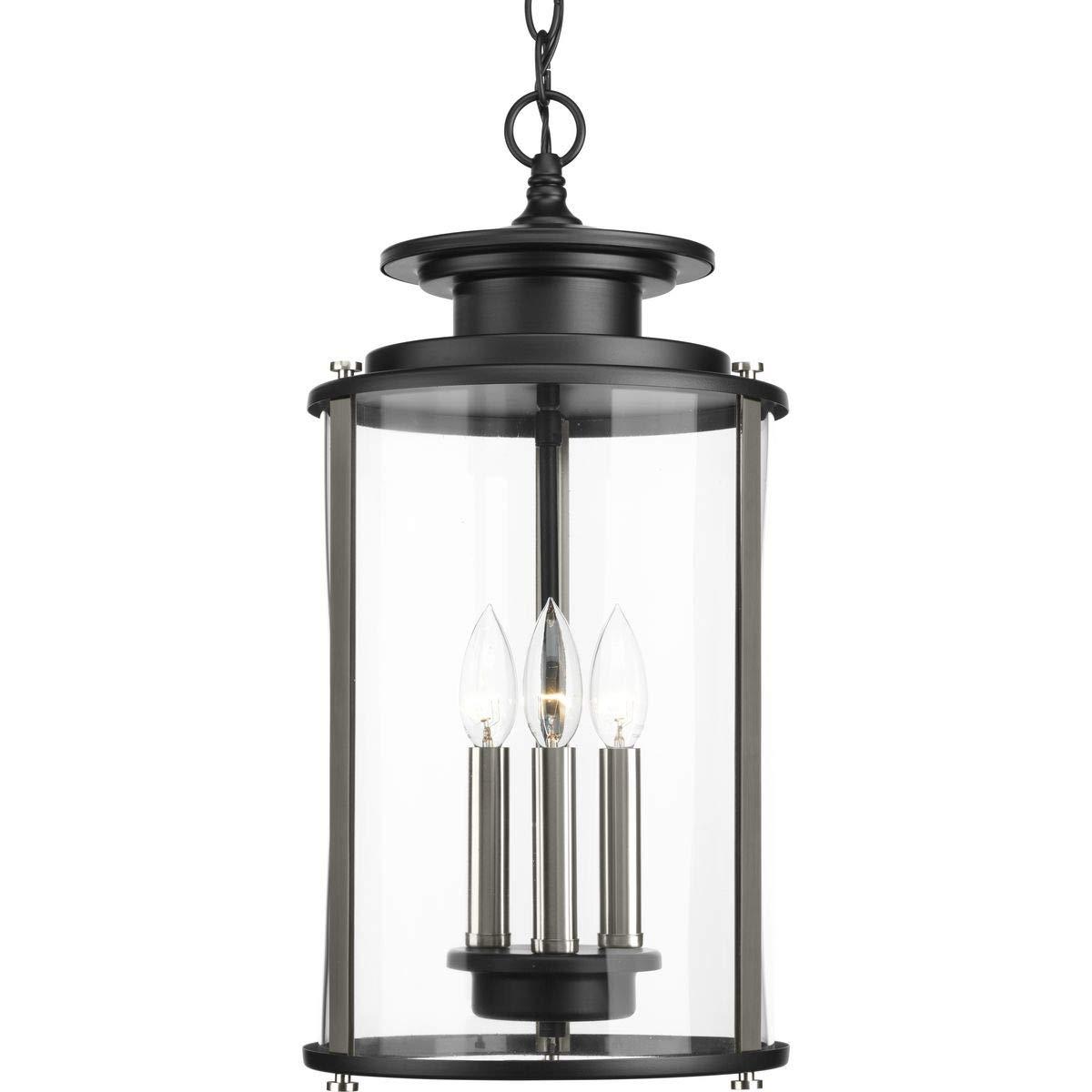Progress Lighting Squire 3-Light Hanging Lantern, Steel, Black Finish, Clear Glass Shade