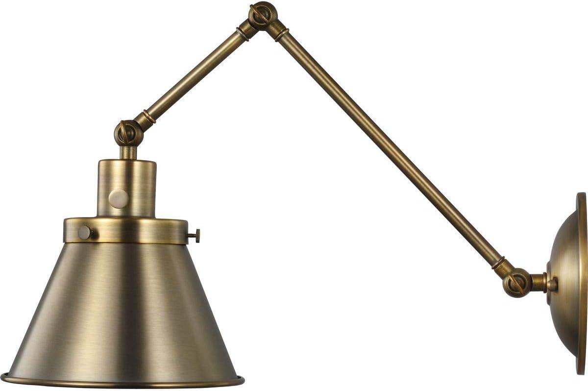 Progress Lighting Hinton 1-Light Swing Arm Wall Bracket, Vintage Brass, Metal Shade