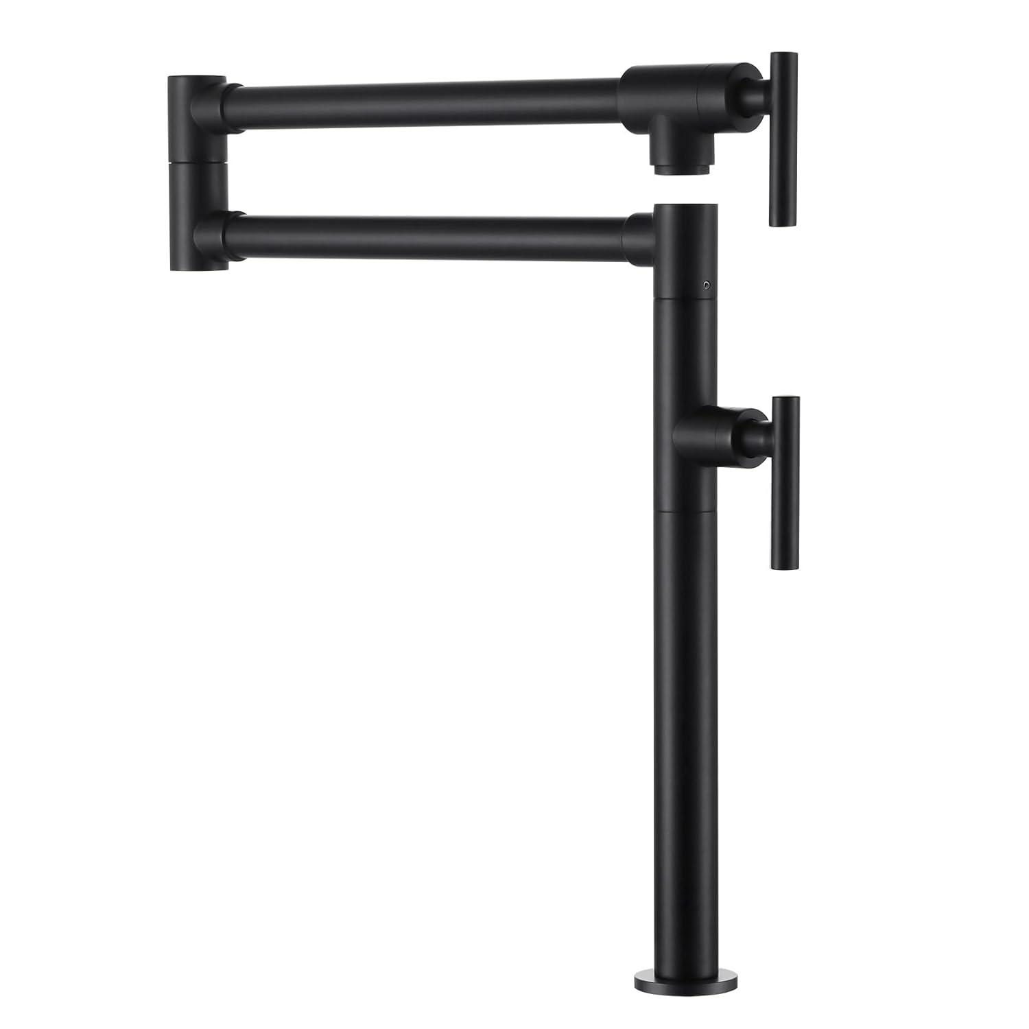 Pot Filler Faucet Wall Mount Kitchen Sink Faucet Stove Pot Filling Faucet with Double Joint Swing Arms Folding Faucet, Solid Brass Material, Lead-Free, Single Hole, Brushed Gold