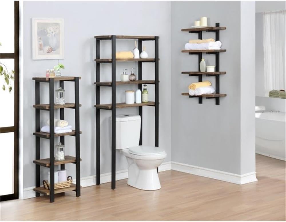 Pomona 4-Shelf Bath Storage Brown - Alaterre Furniture: Metal Frame, Lacquered Wood, Fixed Shelves