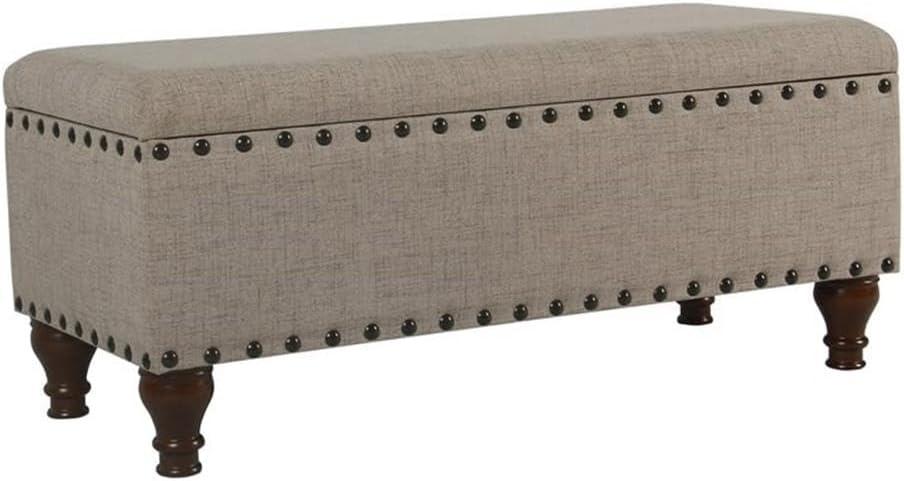 Large Storage Bench with Nailhead Trim Tan - HomePop: Upholstered Ottoman, Bedroom Accent Furniture, Foam Cushioned Seating