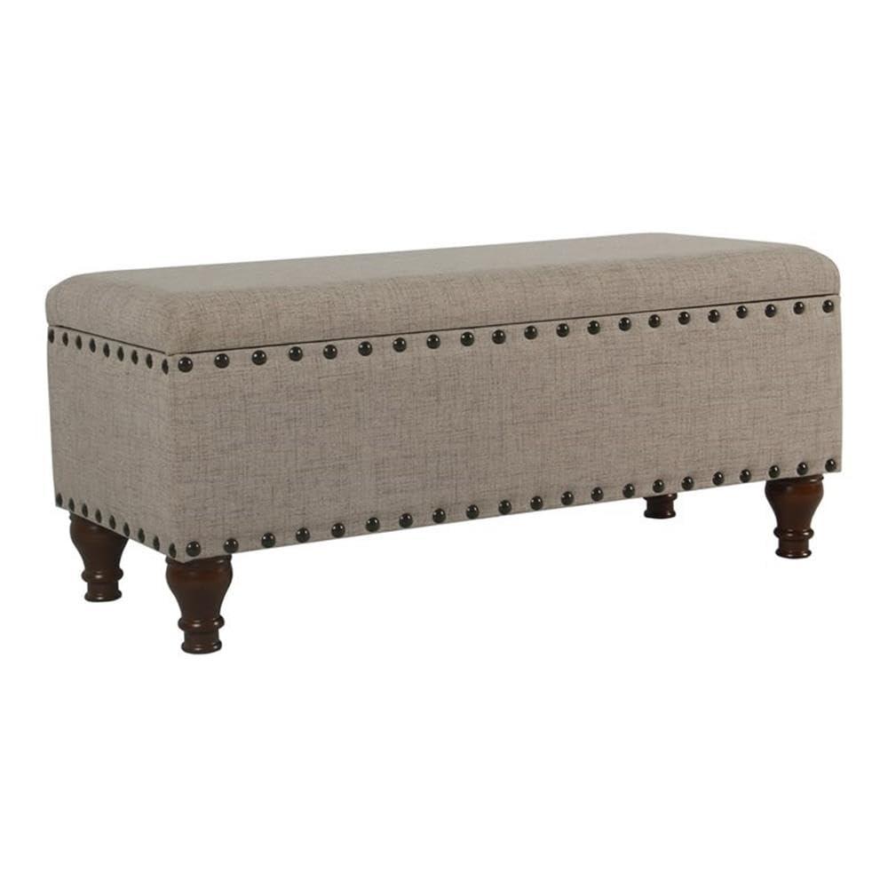 Large Storage Bench with Nailhead Trim Tan - HomePop: Upholstered Ottoman, Bedroom Accent Furniture, Foam Cushioned Seating